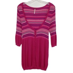 Free People Tribal Striped 3/4 Sleeve Cardigan S/P